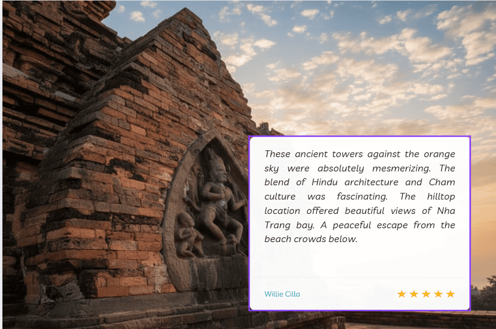 Visitors explore Cham beliefs and artistry through guided tours, rituals, and the sacred story of goddess Po Ina Nagar